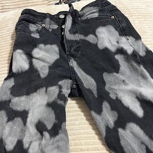 Bleach print black straight leg jeans